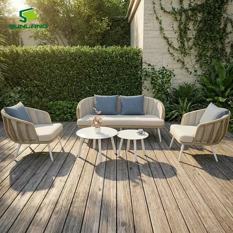 FOR HAVANA K/D CONSTRUCTION ALUMINUM FRAME ROPE WEAVE CORNER SOFA 5PCS SET FOR OUTDOOR RESORT RESTAURANT GARDEN FURNITURE