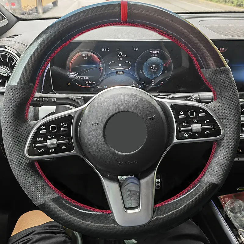 Car Steering Wheel Cover For Mercedes Benz A C E S G Class W177 W205 W213 W222 W463 2018 2019 Perforated Suede Leather Trim