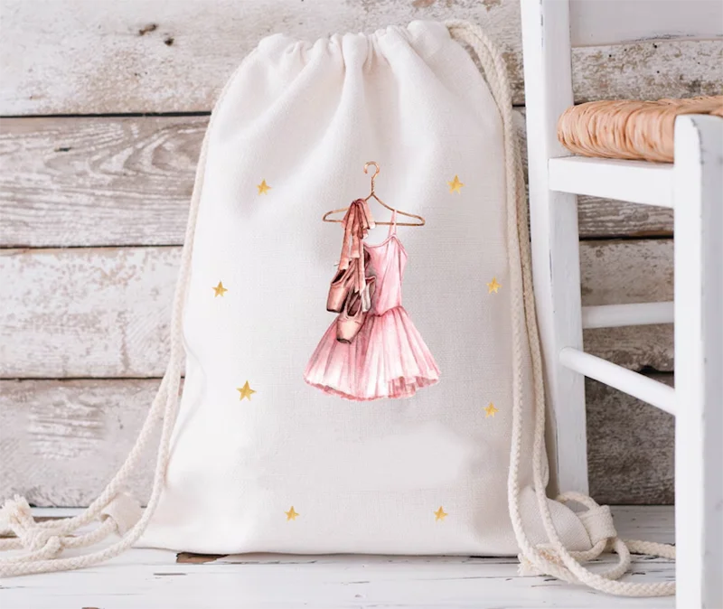 Tap Dance Ballet Ballerina PE Pump Nursery Swimming Bag Drawstring Cotton Gym Bag Back To School Supplies for Girls Decoration