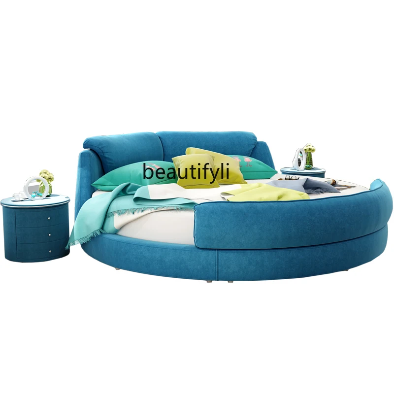 

Round Double French Style Couple 1.8 M 2 Girl Modern Simple Fabric Marriage Bed Furniture