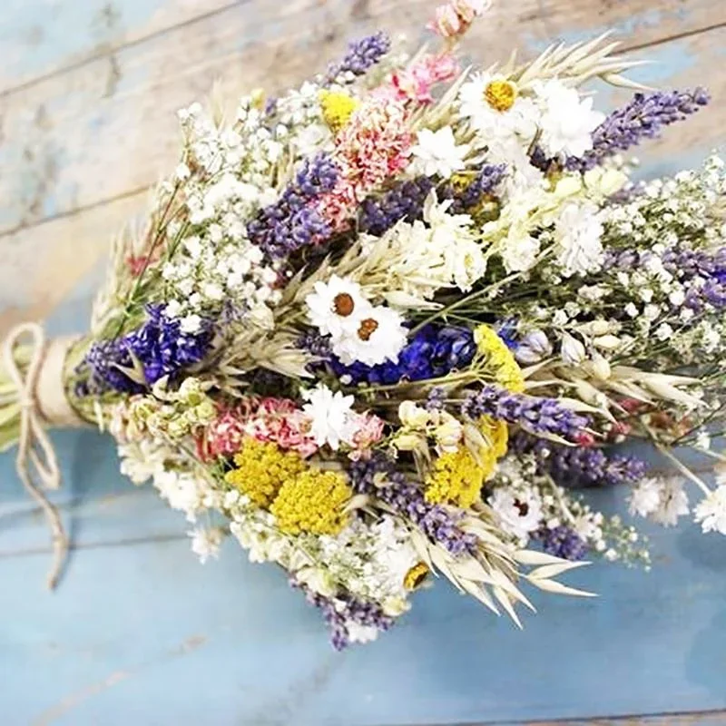 Wedding Bridal Real Lavender Eucalyptus Baby's Breath Dried Flower Bride Bouquets Wedding Bridesmaid Bouquets Home Decorations