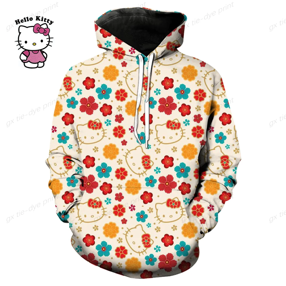 Kawaii Hello Kitty Casual Schattige Print Unisex Hoodie Lente En Herfst Sanrio Cartoon Casual Sport Straatafdruk Hoodie