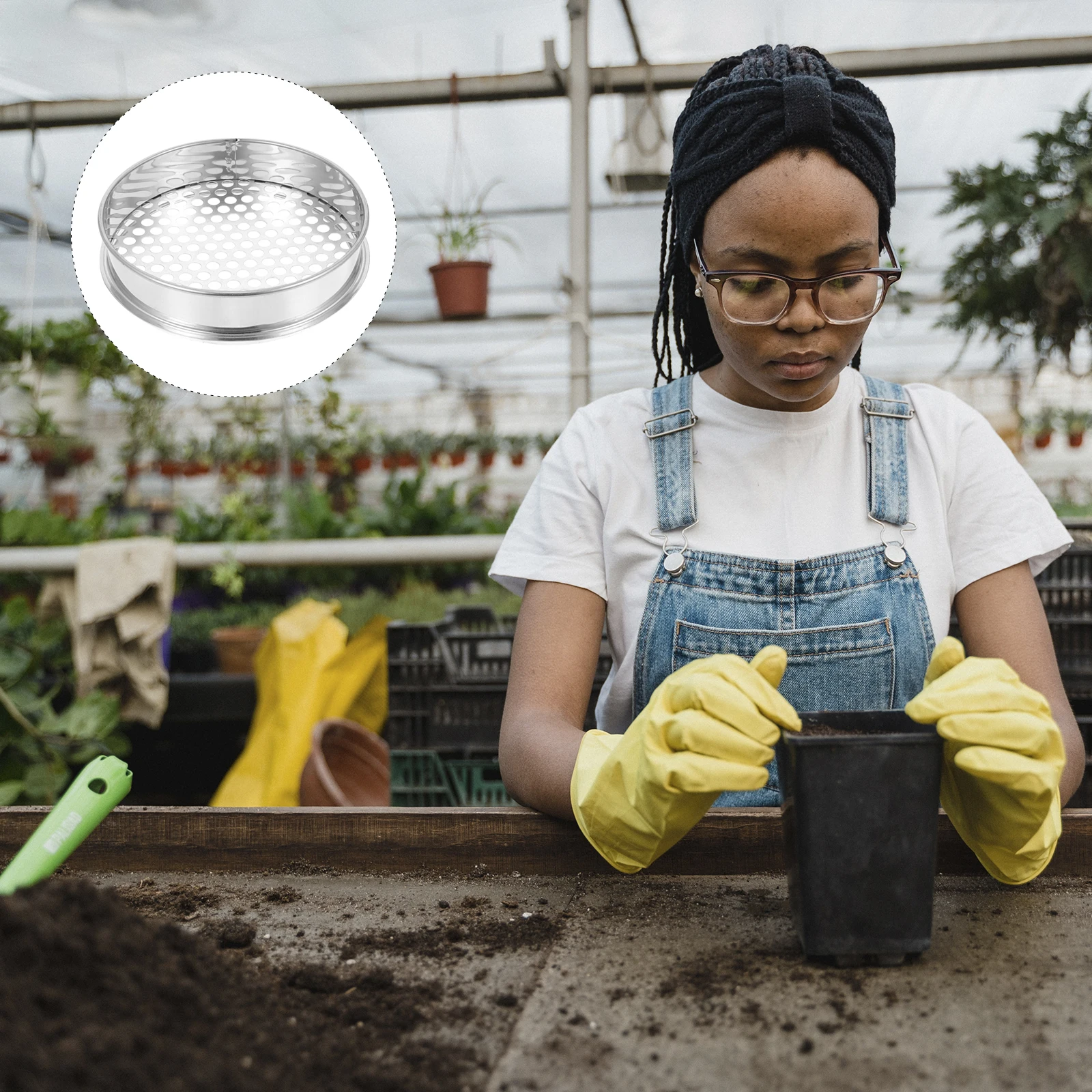 

1pc 20Cm Round Hole Soil Sifter Stainless Steel Garden Sieve Mud Filter Mesh Net For Compost Grading Planting