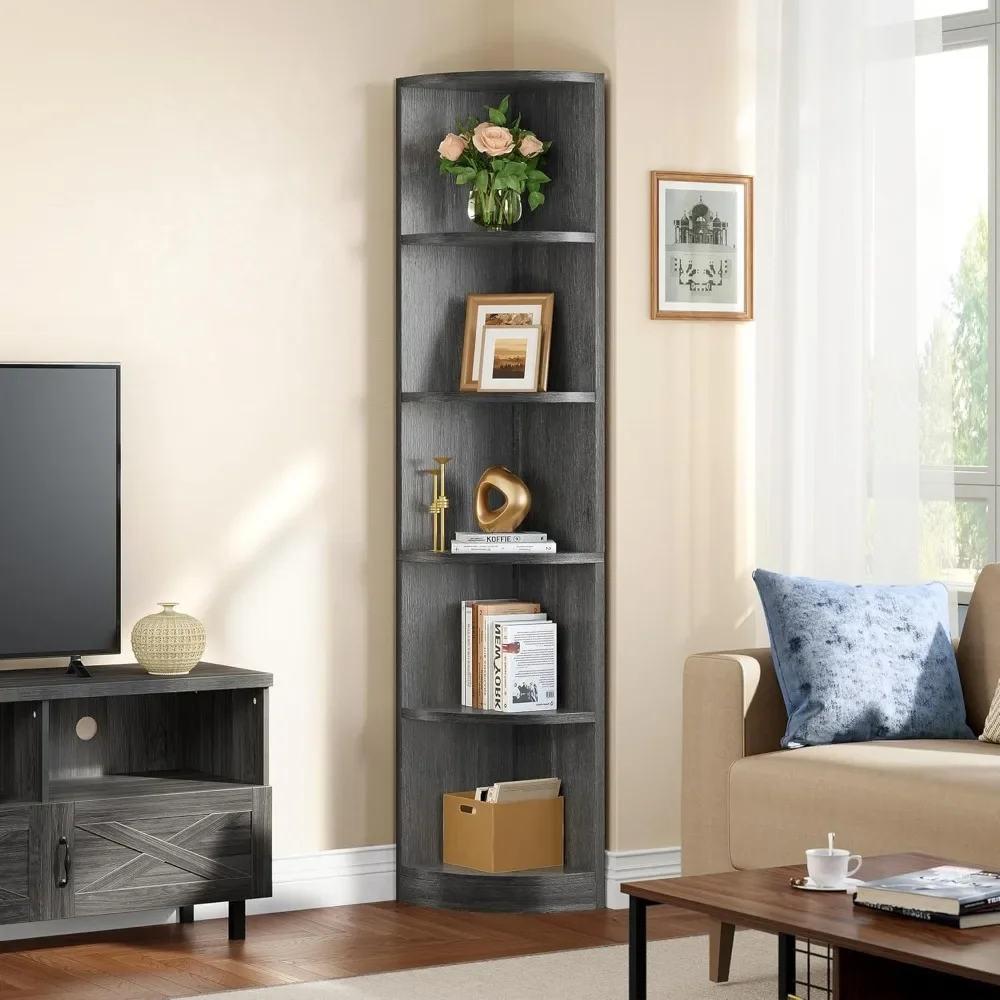 

70.8" Corner Shelf - Modern 5 Tier Bookshelf & Bookcase | Free Standing Wooden Display Rack for Storage