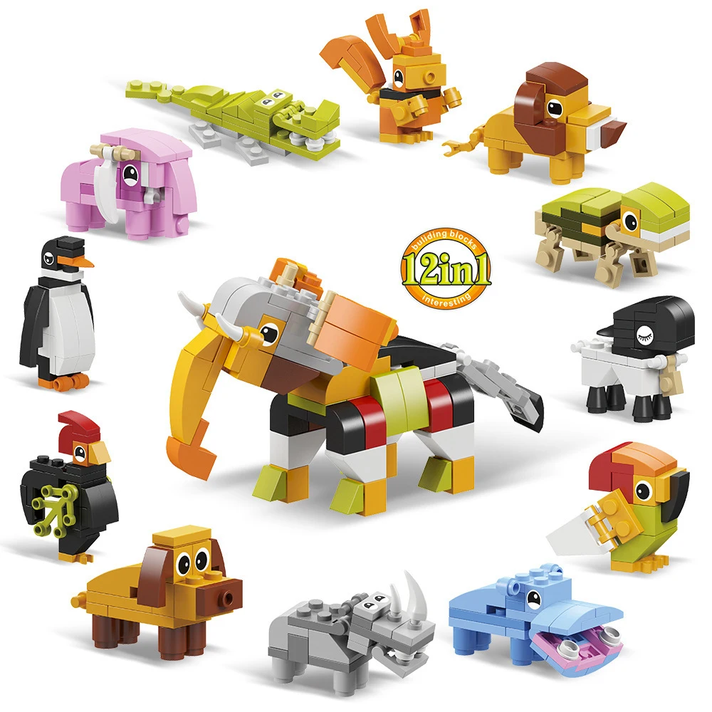 

12 in 1 Mini Animal Building Block Set,Building Brick Stem Toys for Kids