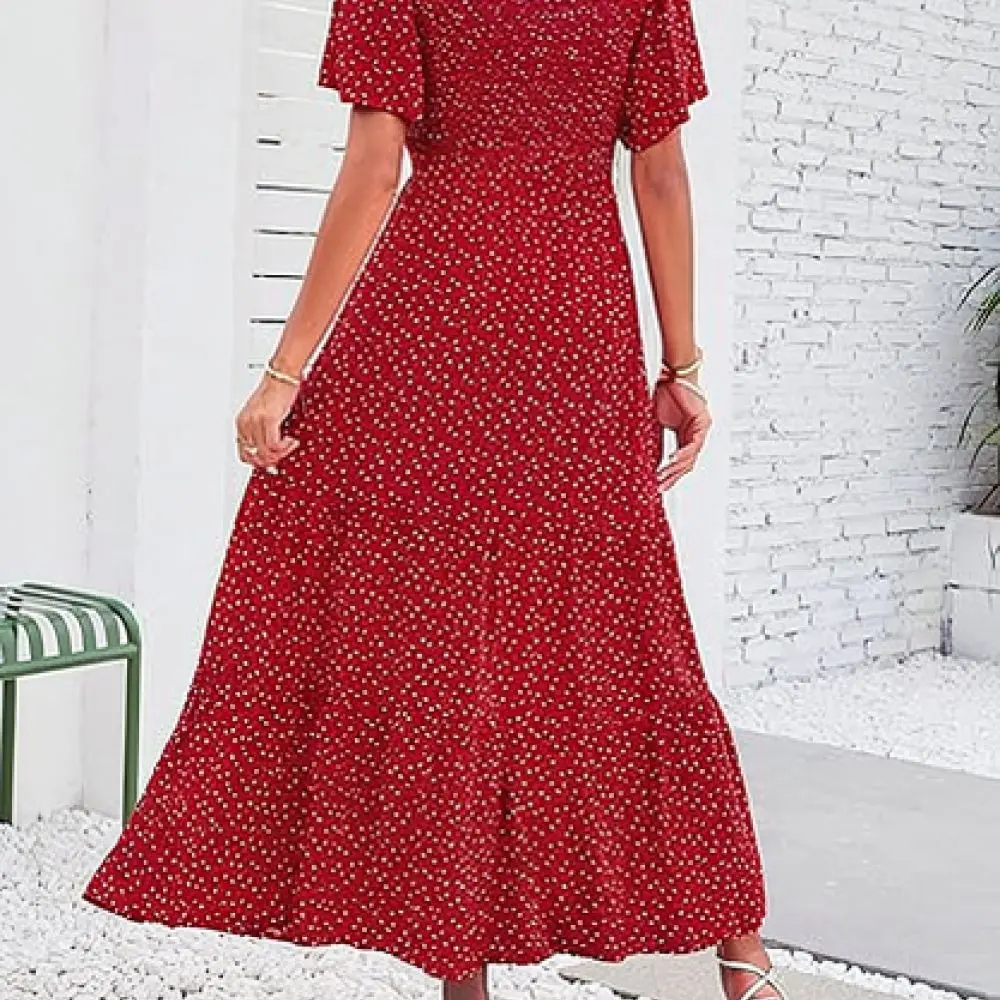 Summer Casual Bohemian Maxi Dress Women Loose Floral Print Beach Gown Short Sleeve Comfortable Fashion Holiday Plus Size Wear