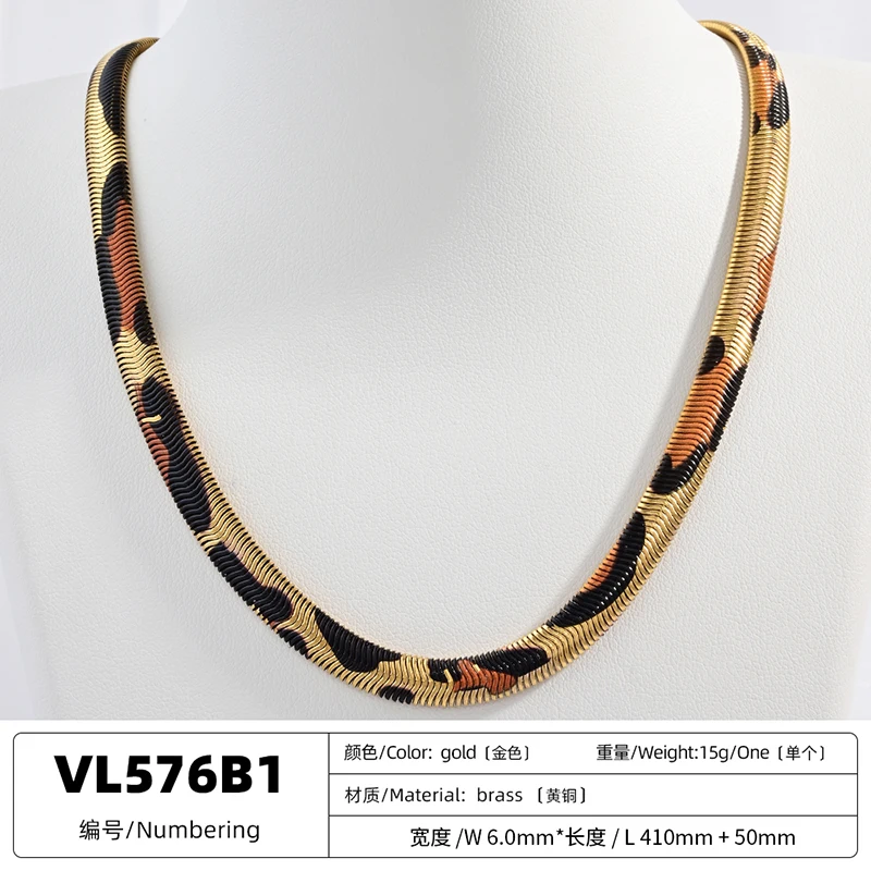 ZHUKOU Popular Fashion Hip-hop Style Unisex Couple Leopard Snake Print Necklace 18K Golden-plated Brass Metal Jewellery:VL576