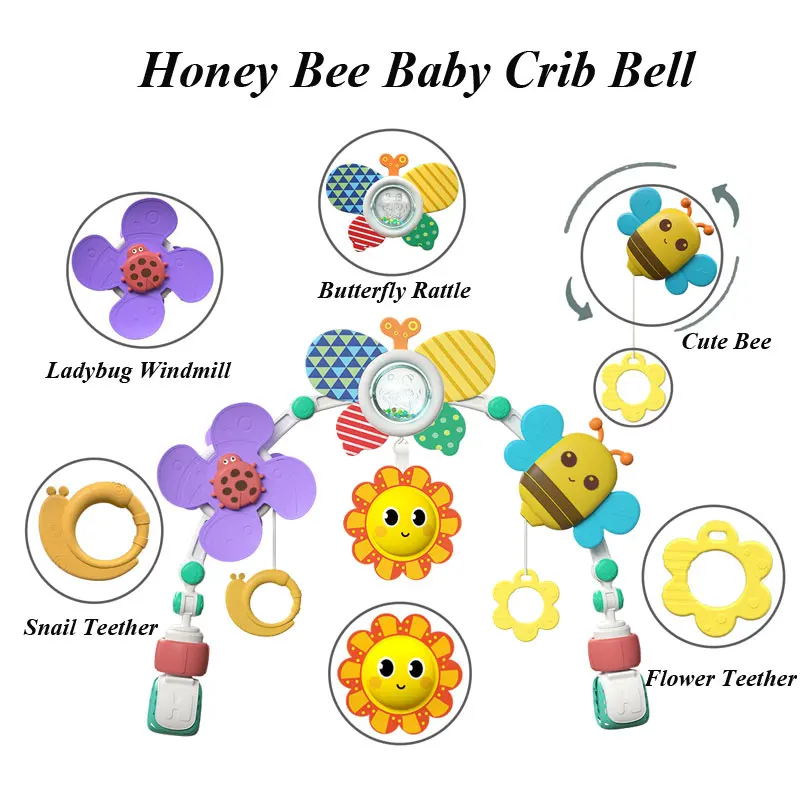 Baby Bed Bell Toy Comfort Trolley Hanging Crib Educational Toys Newborn Rattles Plush Stroller Animal Cartoon 0 6 12 24 Months