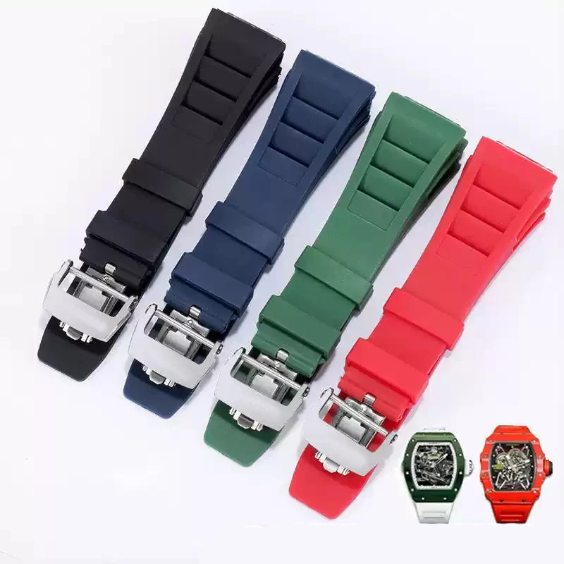 

25-20mm Watch Band For Richard Mille Watch Strap High Quality Imported Waterproof Rubber Silicone Rm055 011 Steel Fold Buckle