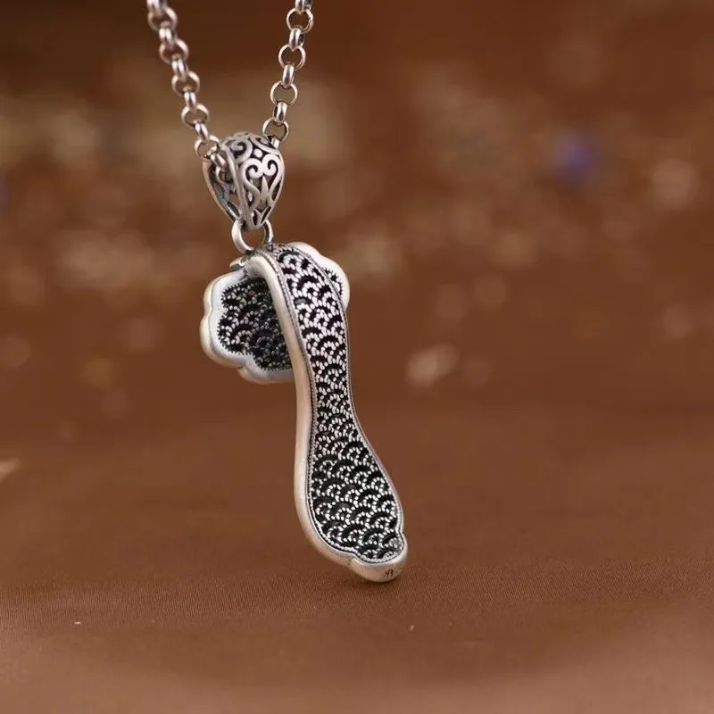 silver 925 Ruyi Lotus flower Pendant for Women Ethnic Style Colorful Enamel Craft Necklaces Classic and Exquisite Jewelry