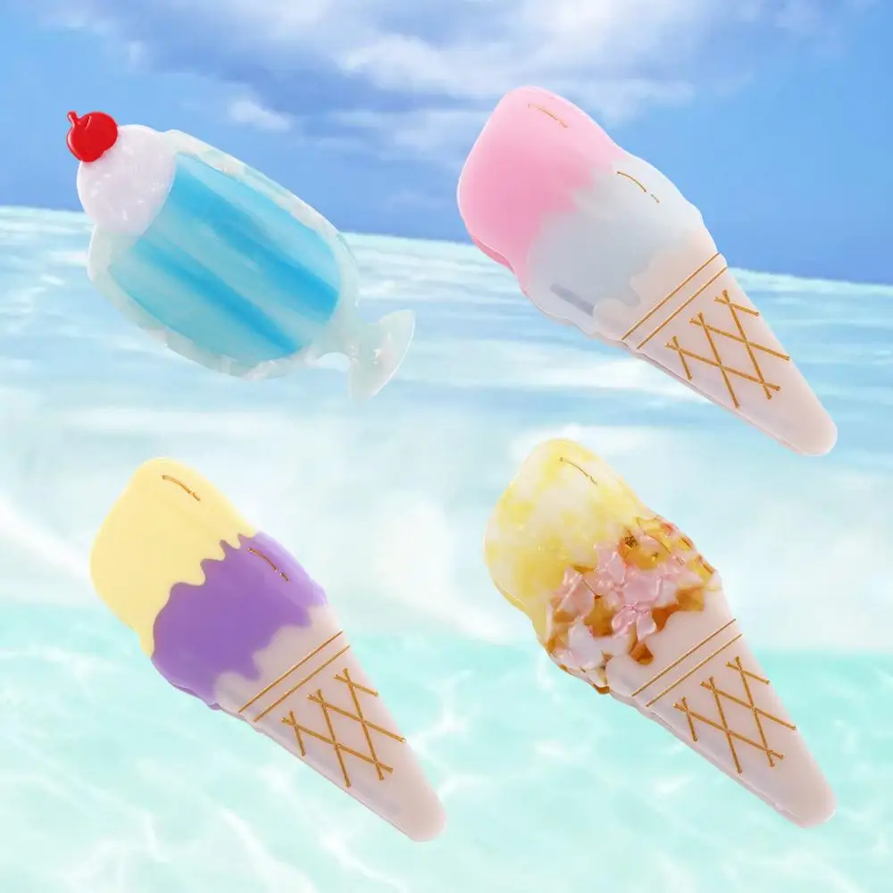 Cartoon Ice Cream Acetate Hair Claw Cute Blue Summer Acetic Acid Shark Clip Headdress All-match Juice Cocktail Hair Clip Girl