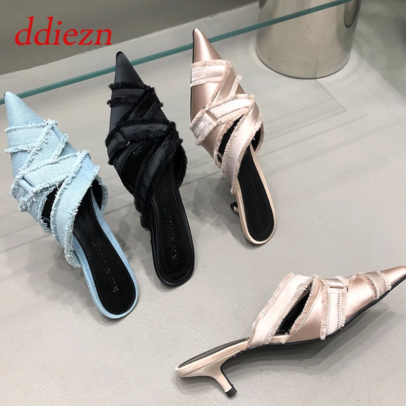 Pumps Ladies High Heels Sandals Summer Casual Outdoor Slides Fashion Female Footwear Pointed Toe Elegant Women Mules Shoes