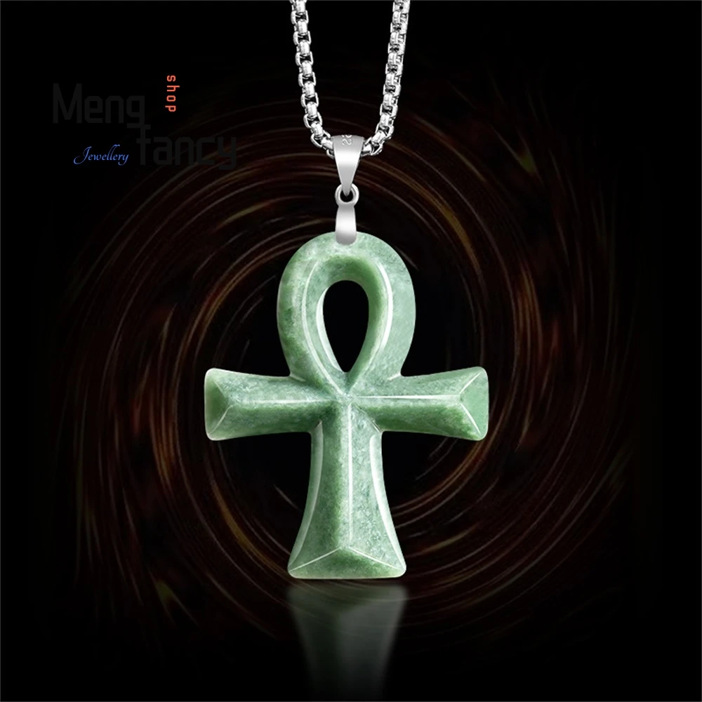 

High-Grade Natural A-Grade Jade Bean Green Cross S925 Silver And Jade Pendant Fashion Jewelry Luxury Necklace Best Selling