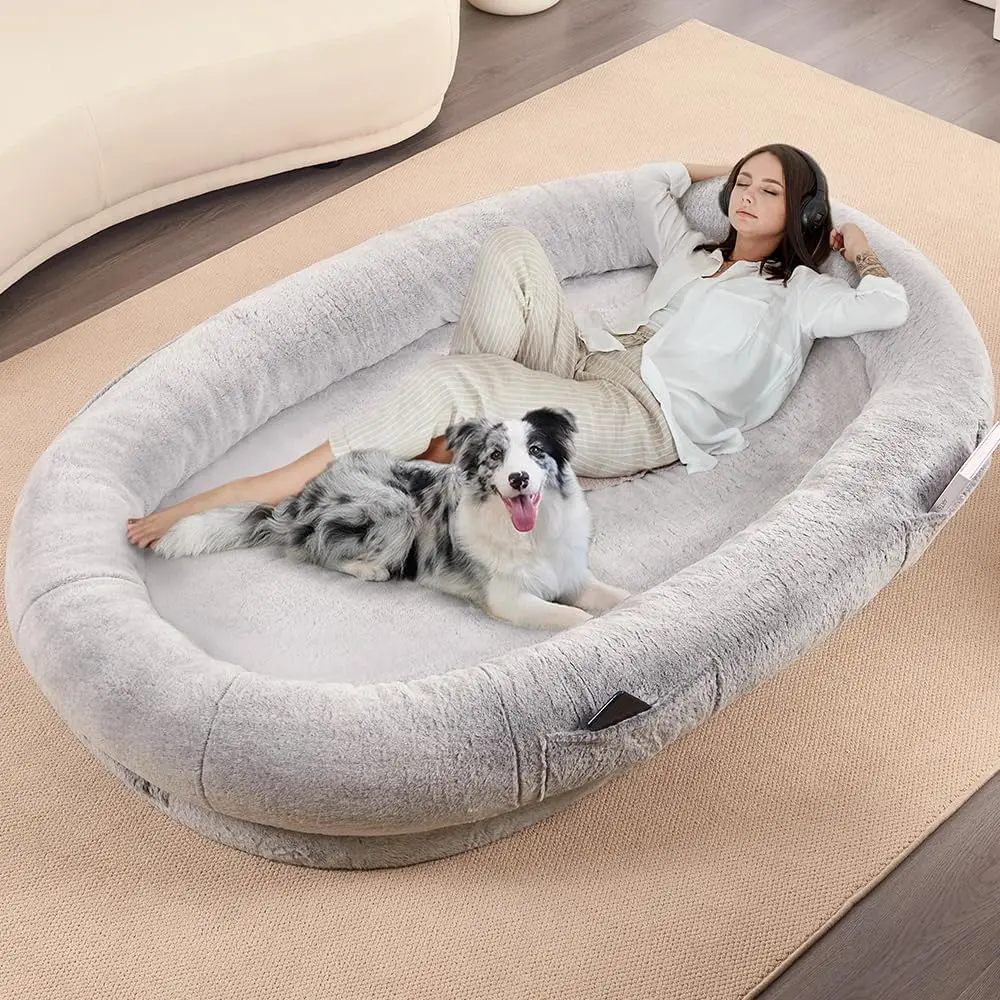 

Human Dog Bed for Adult, Giant Extra Large Memory Foam Human Size Pet Bed for People, Fluffy Plush Dog Bed for Human w