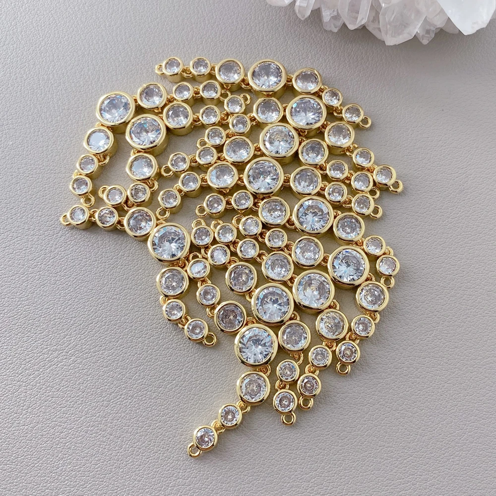 10 PCS 6-10mm Coin Shape  white Cubic Zirconia Pave gold plated Connector For DIY