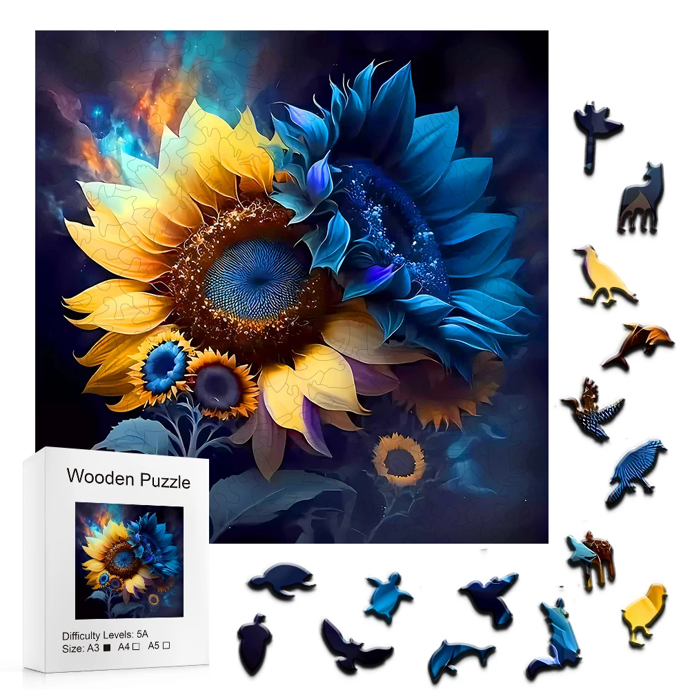 Quebra-cabeça de madeira de girassol - Distintivo - Presente criativo - Presente de aniversário - Jogo de festa - Quebra-cabeça decorativo