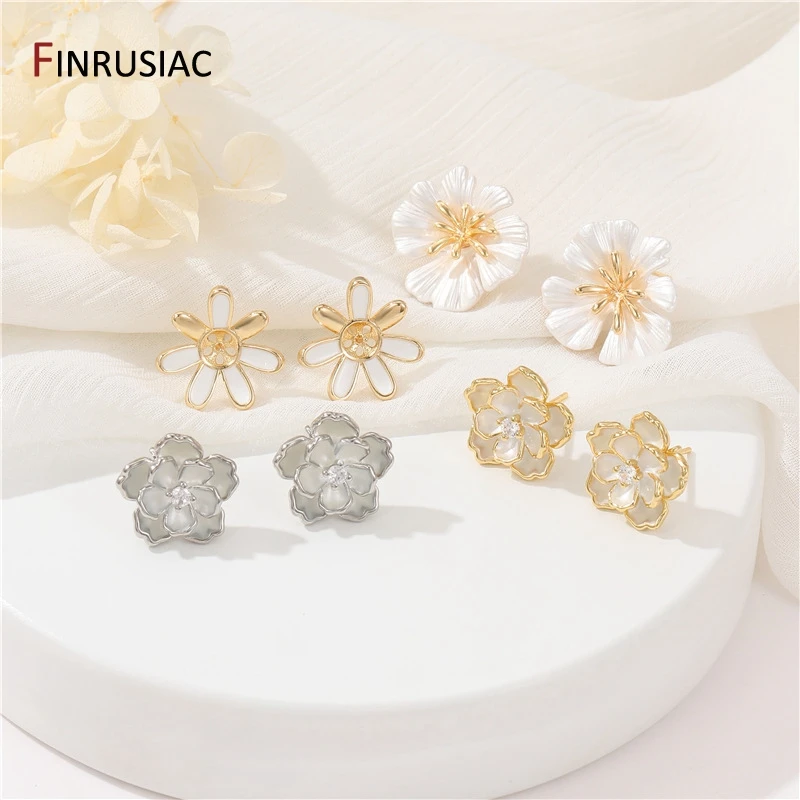 14K Gold Plated Brass Zircon Bowknot Stud Earrings Posts With Loop For Jewelry Making Accessories Women Earring Findings