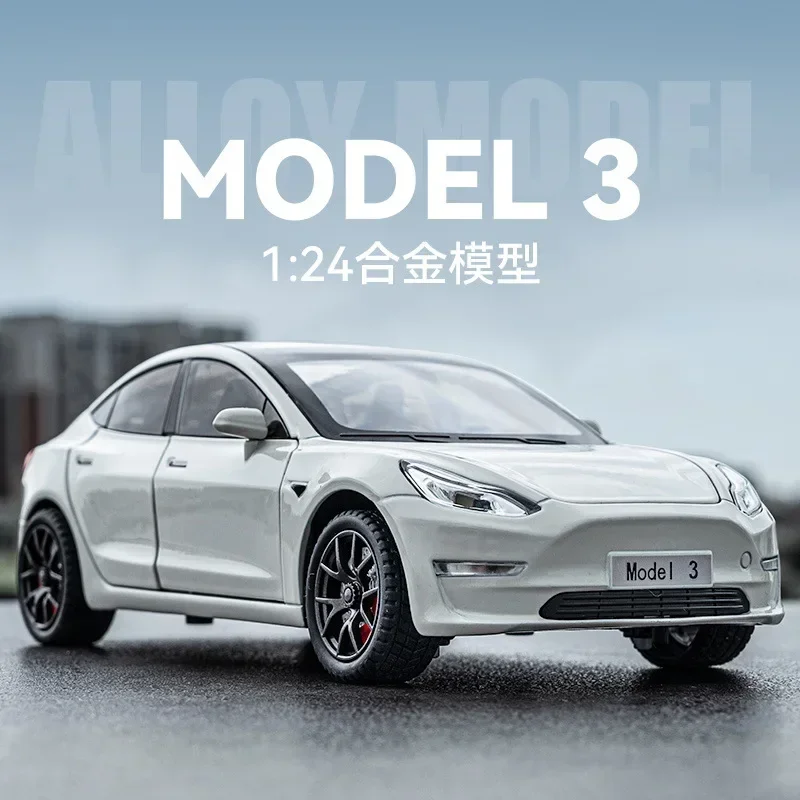 1:24 Tesla Modell 3 hohe Simulation Druckguss Metall legierung Modell Auto Sound Licht zurückziehen Sammlung Kinder Spielzeug Geschenke a618