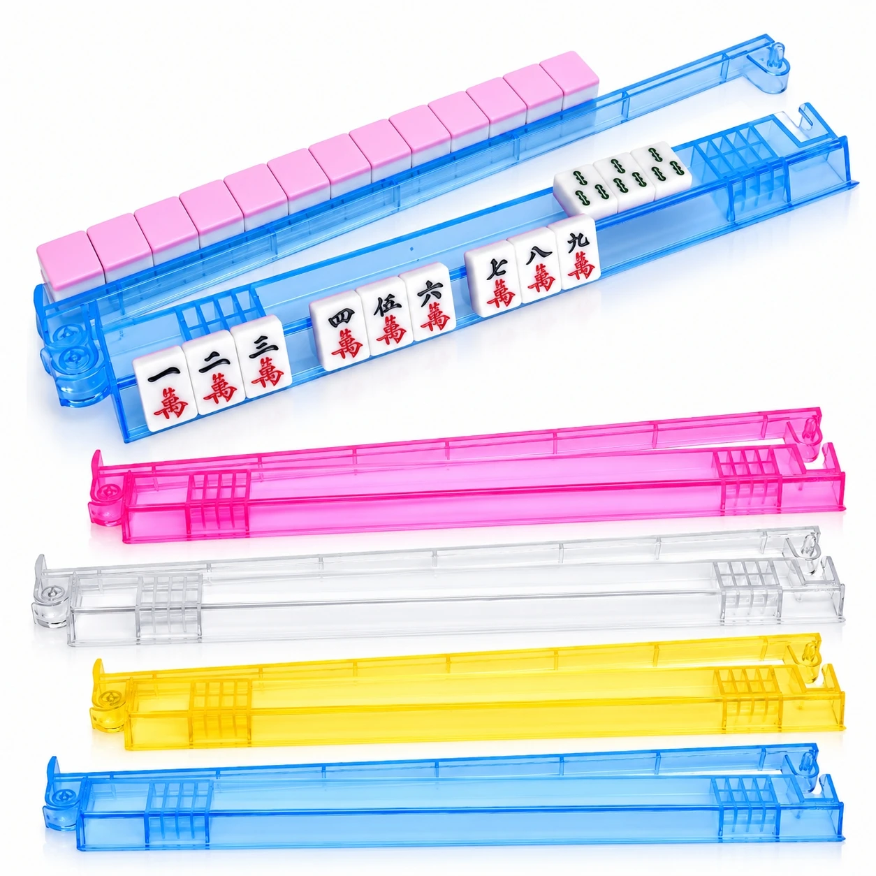 Premium Clear Mahjong Racks with Pushers,4-Pack Non-Slip Acrylic Racks