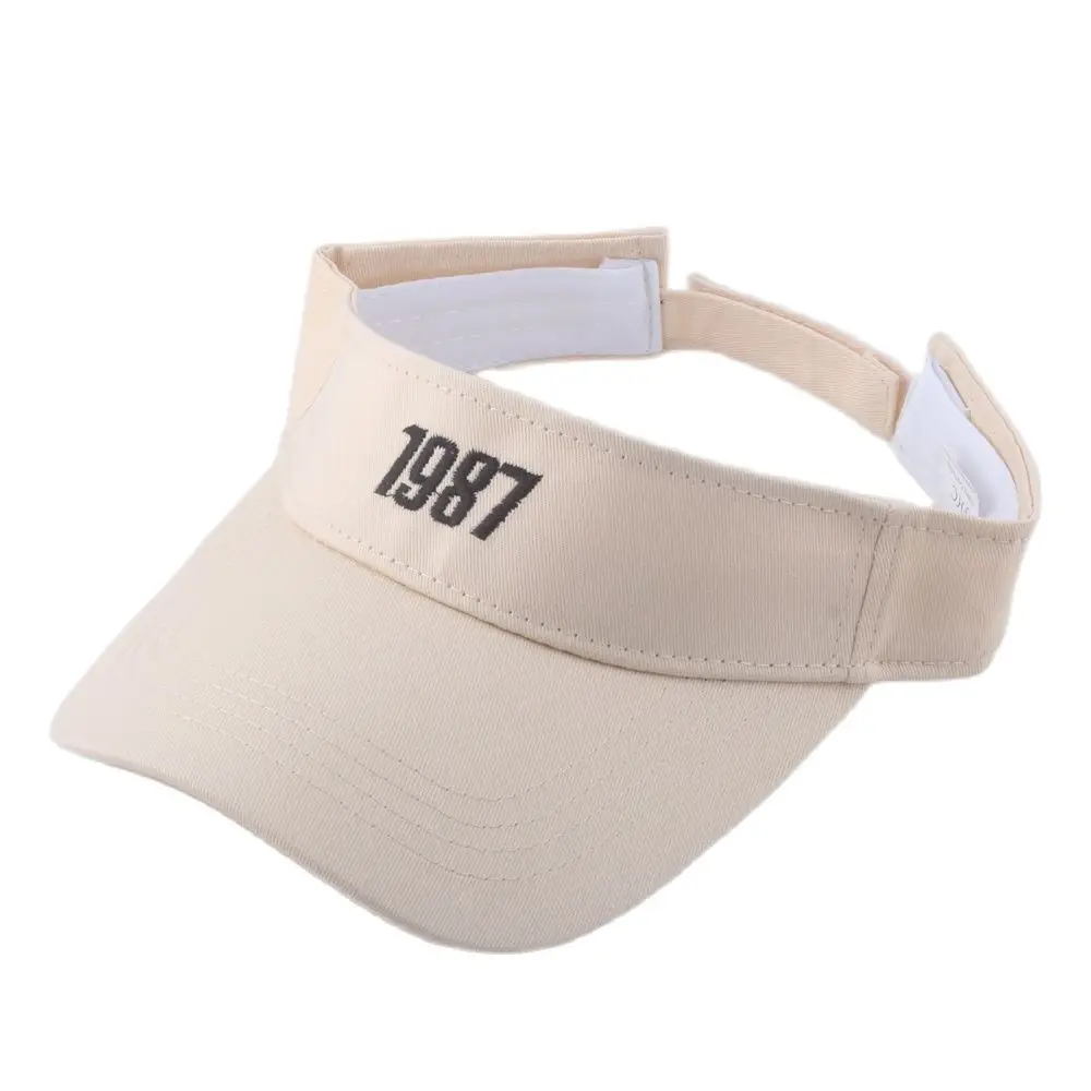 Embroidered Twill Cotton Visor Hats Men Women\'s Summer Sun Visor Cap Golf Tennis Beach Running Black Navy Blue White Beige Khaki