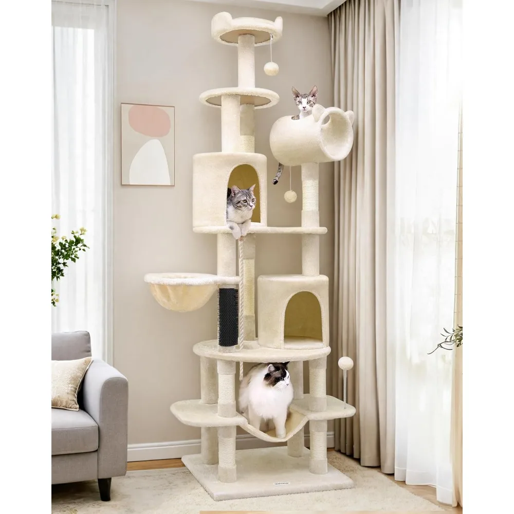 

Artistic Curved Cat Tower for Small Cats (Under 12 lbs), 81-inch Slim Design Cat Tree with Space-Saving Design, Indoor Cat Condo