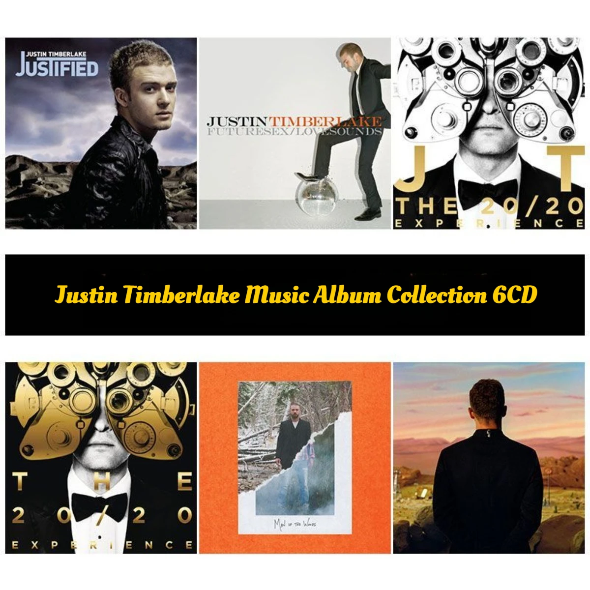 

Коллекция поп-альбомов Джастина Тимберлейка, 6 CD-дисков (только диски, без обложек), западная поп-музыка, для автомобиля, домашней аудиосистемы, для любителей музыки и коллекционеров.