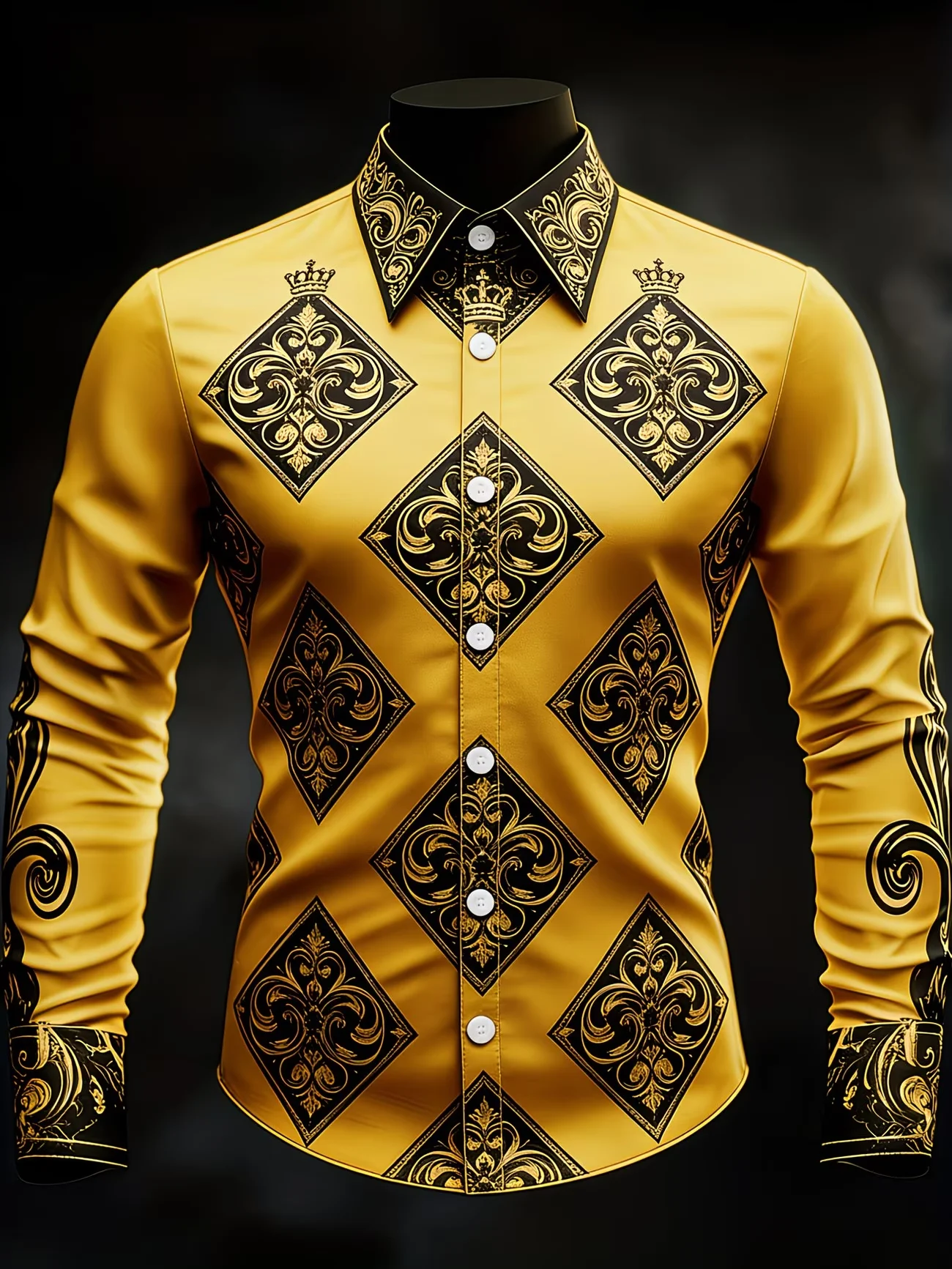 New Ethnic Style Mandala Printed men's Long Sleeved Shirt With Orange Collar And Color Blocked Shirt Clothing