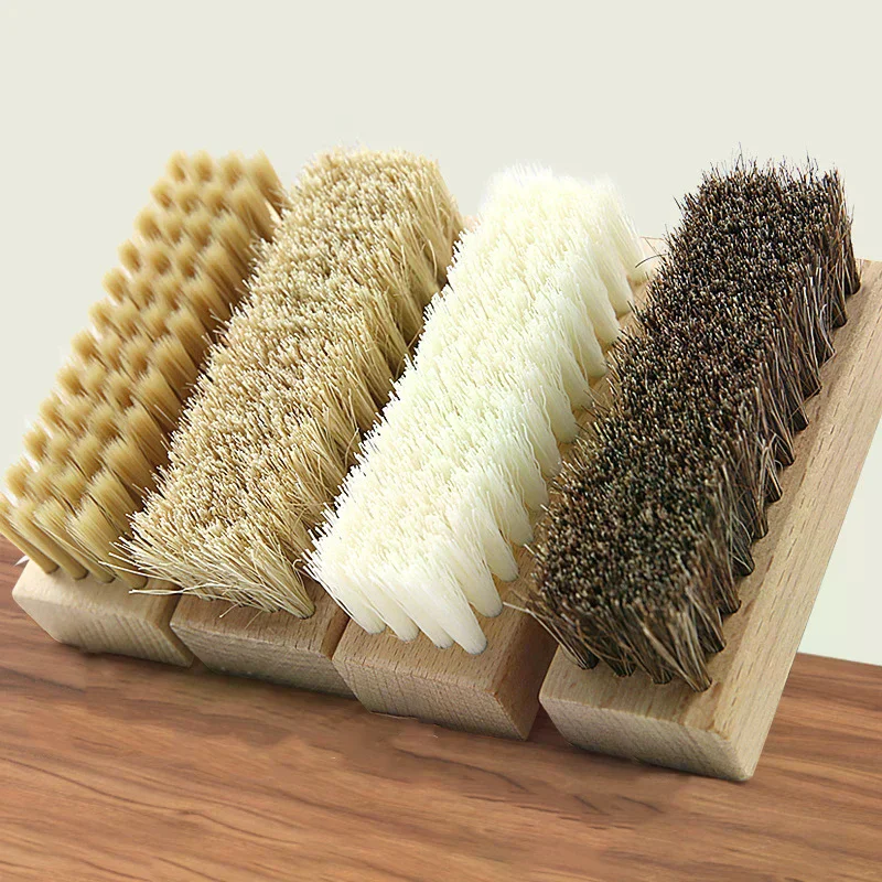 Pig Bristles Shoe Brush For Slippers Sneaker Brush Shoes Cleaning Brushes Boot Brush Cleaner Wood Handle Shoe Brush
