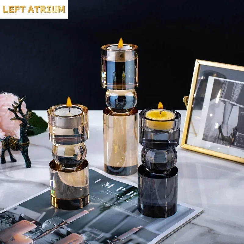 Geometric Crystal Candle Holders Desk Decoration Transparent Crystal Pillar Candlestick Wax Melt Burner Home Aroma Container