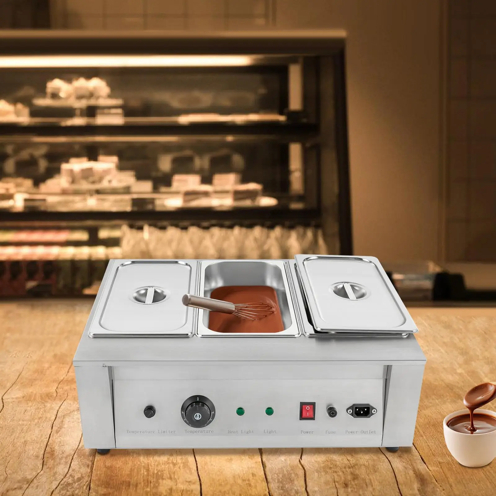 8.82 Lbs 3 Tanks Chocolate Tempering Machine 300W 110V Electric Chocolate Melting Pot with TEMP Control 32℉~176℉