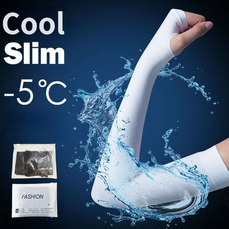 UV Solar Arm Sleeves Woman Men Cycling Fingerless Gloves Cool Muff Summer Ice Silk Elastic Arm Cover Driving Anti-Sunburn Sleeve