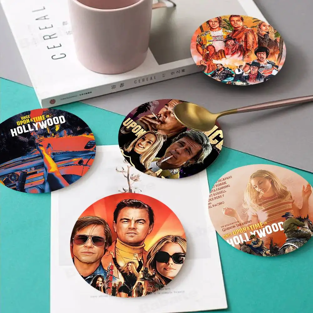Movie Once Upon A Time In Hollywood Retro Wooden Cup Mats Elements Colour Printing Cup Coasters Home Kitchen Decora Gifts