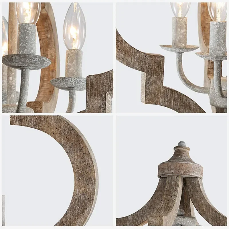 American Style Rural French Solid Wood Pendent Lamps Creative Villa Living Room Dining Room Bedroom Personality Iron Chandelier