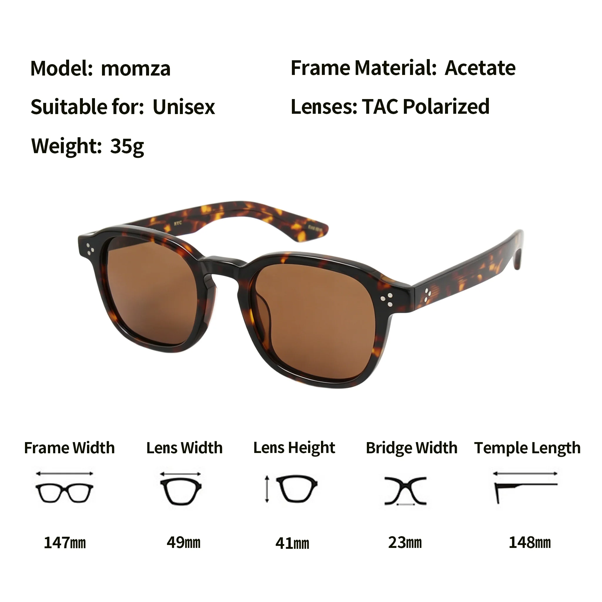 MOMZA Style Luxury Acetate Polarized Sunglasses Retro Classic