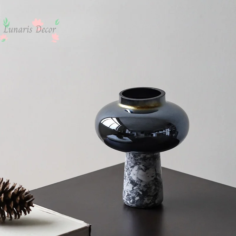 New Chinese marble glass vase ornament modern simple high-end flower ware