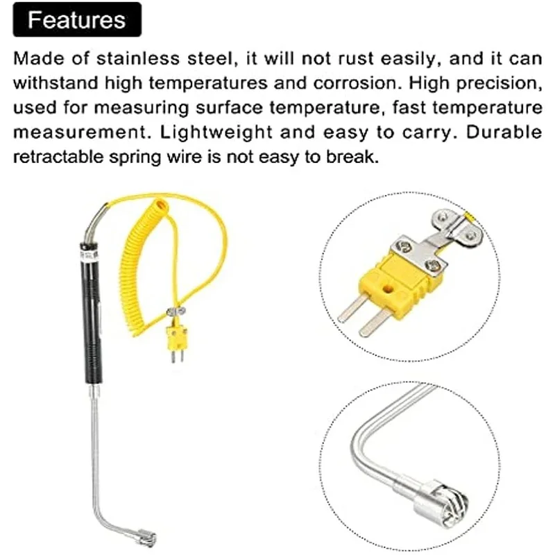 Sensor Probe Suhu Termokopel Tipe K Baja Tahan Karat -58 hingga 932 ° F (-50 hingga 500 ° C) 5,1 kaki 15x155x65mm