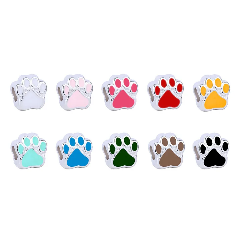 10 STKS Emaille Poot Voetafdruk Kralen Zinklegering Hond Kat Print Spacer Kralen Armband Sieraden Maken Accessoire