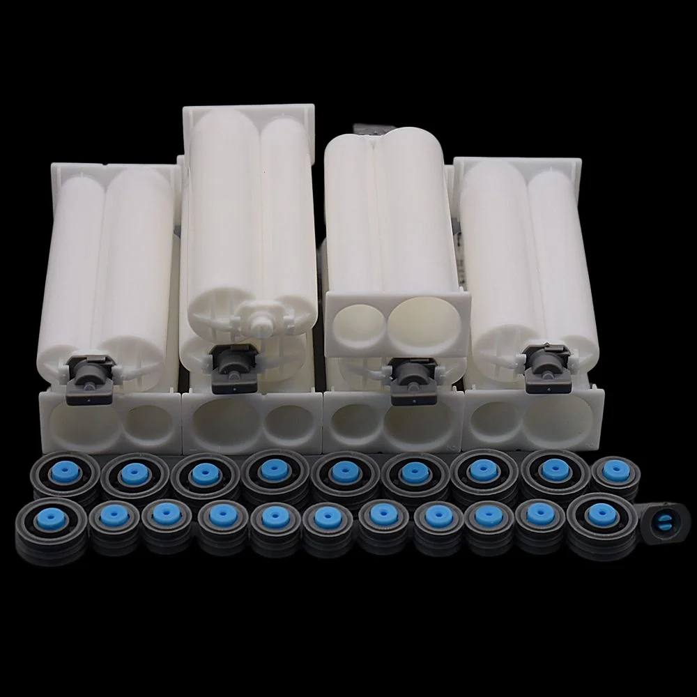 

10pcs 50ml 1:2 Cartridge Empty Dual-Barrel AB Glue Tube Adhesives Cartridge with Sealing Pistons for 50ml 1:2 Glue Gun Dispenser