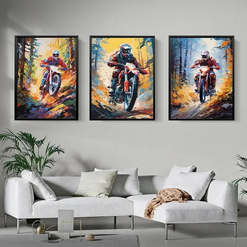 Dirt Bike Ride Sport Poster Prints Cool Motocross Colorful Motorcycle Canvas Painting Wall Art Boys Room Home Decor Rider Gift
