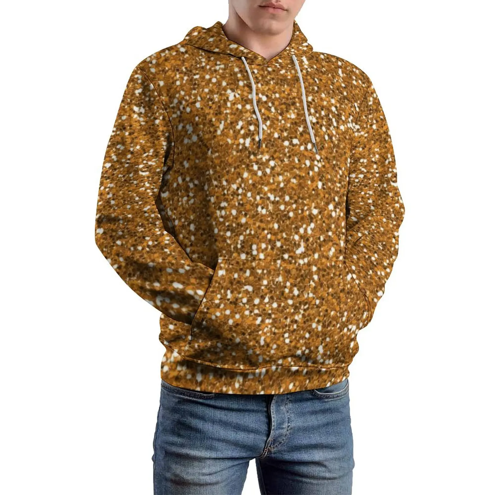 Bling Sparkle Loose Hoodies Gold Glitter Print Kawaii Pullover Hoodie Male Long Sleeve Oversized Street Wear Graphic Top