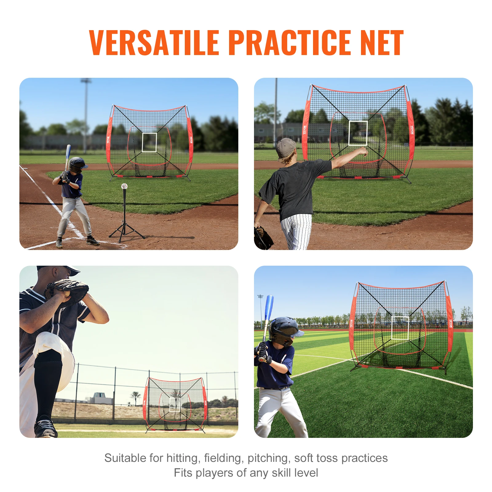 VEVOR 7x7 ft baseballová softball el abogado sit' pro bít catching pitching baseballová aparatura tvoření pomůcky s dopadnout pásmo