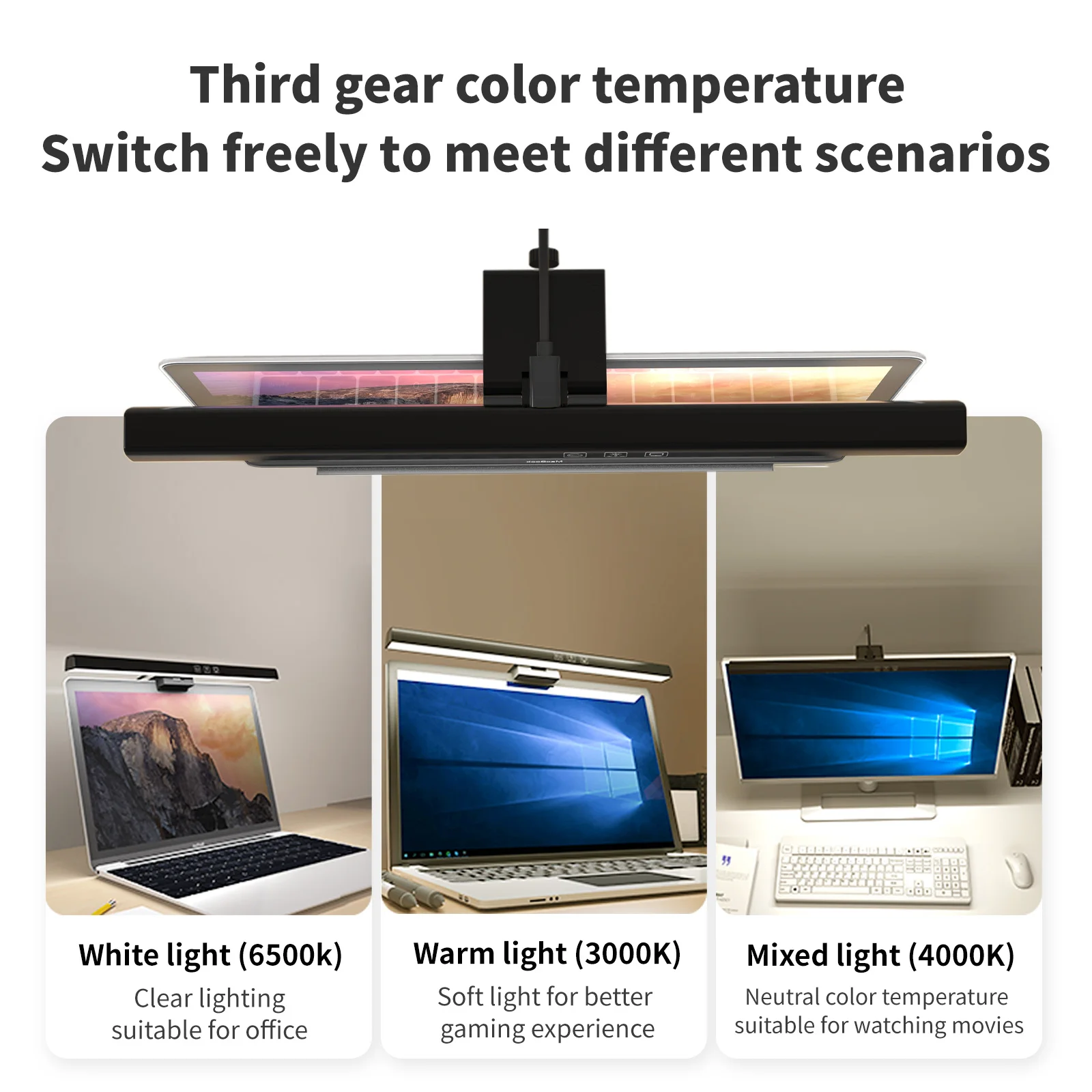 Computer Monitor Light Bar Screen Hanging Light Student Eyes Protection USB Type-C LED Computer Light Reading Light for Study