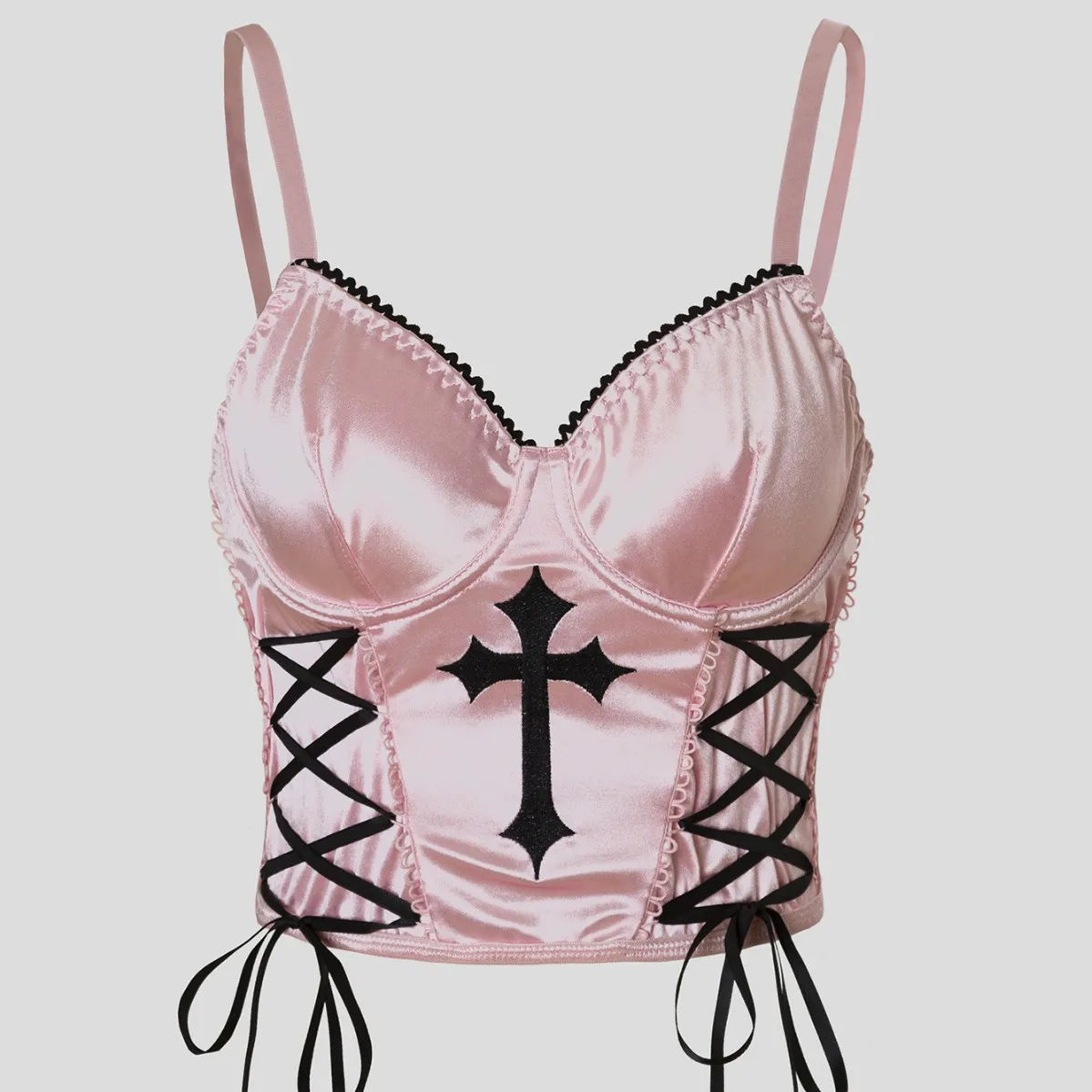 

Pink Sweet Corset Women Gothic Strappy Halter Crop Top Tight-fit Vest Sexy Lingerie Streetwear Tank Tops Summer Fashion T-shirts
