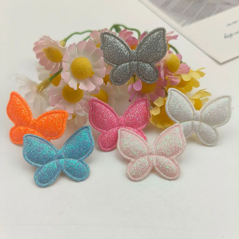 60 Stück gepolsterte Glitzer-Schmetterlings-Applikationen für Kopfbedeckungen, Haarspangen, Zubehör, Hüte, Taschen, Geschenkverpackungen, Dekorationsaufnäher – Detail 3