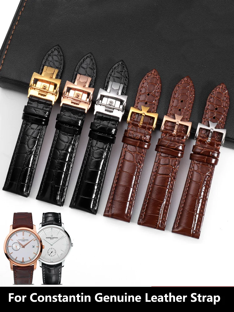 For Constantin Genuine Leather Watchband, Male and Female Inheritance Art Master Series Pin Buckle VC Watch Strap 18mm 20mm 22mm