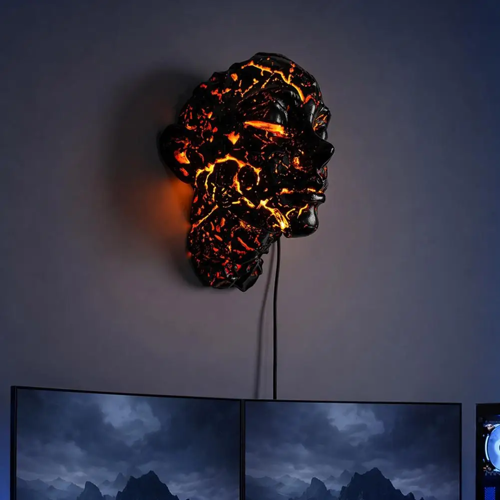 Punk Style Ambient Wall Decor Resin Face Led Lamp Cracked Glow Table Light Usb Powered Spooky Night Wall Decor for Gaming Room