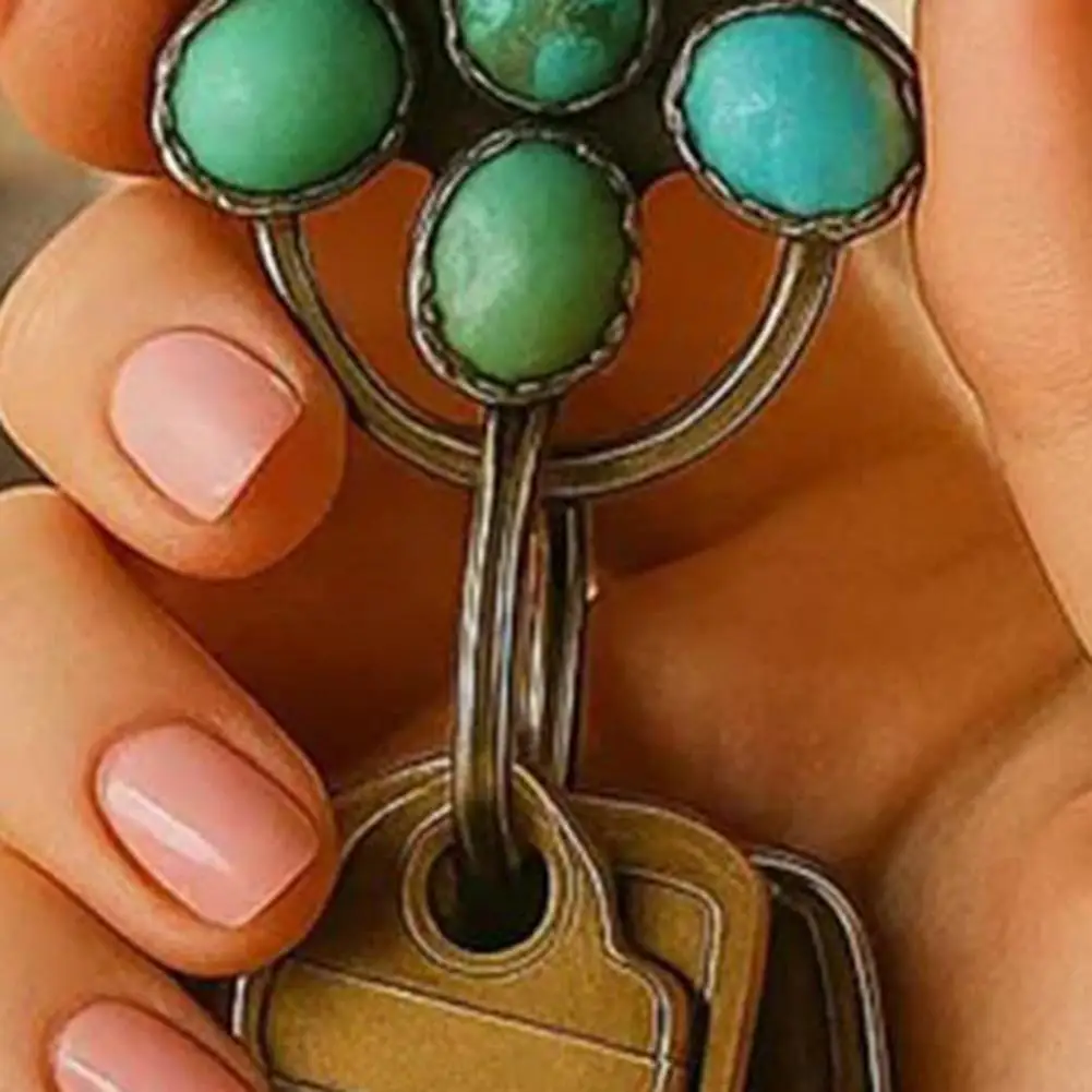 Turquoise Keychain No Scratch Key Holder Turquoise Bag Clip Key Holder Bohemian Flower Design Key Finder Car for Everyday