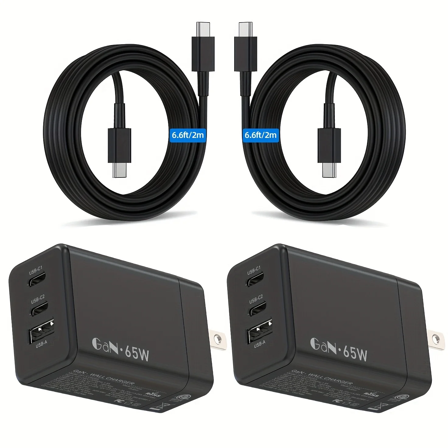 65W USB C Charger 3 Ports Travel GaN Charger With 6.6FT Type-C Cable For IPhone16/15/15 Pro/15 Pro Max/15 Plus, Ipad, Laptop