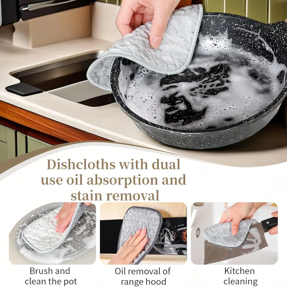 Double Sided Wire Dishcloth Scrubbing Sponge Microfiber Dish Rags for Kitchen Non Scratch Dishwashing Cloths 5/10Pcs Clean Tool