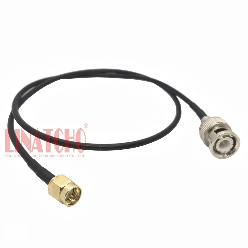 Black RG174 50CM 50ohm 50-1.5 BNC Male to SMA Male Plug Coaxial Jumper Cable